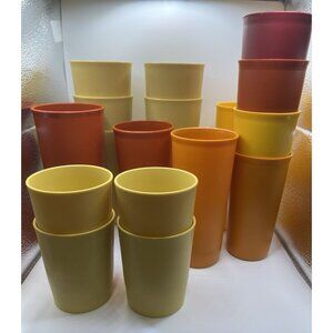 18 VTG Tupperware Autumn Harvest Gold Orange Red Cups Various USA Gently Used